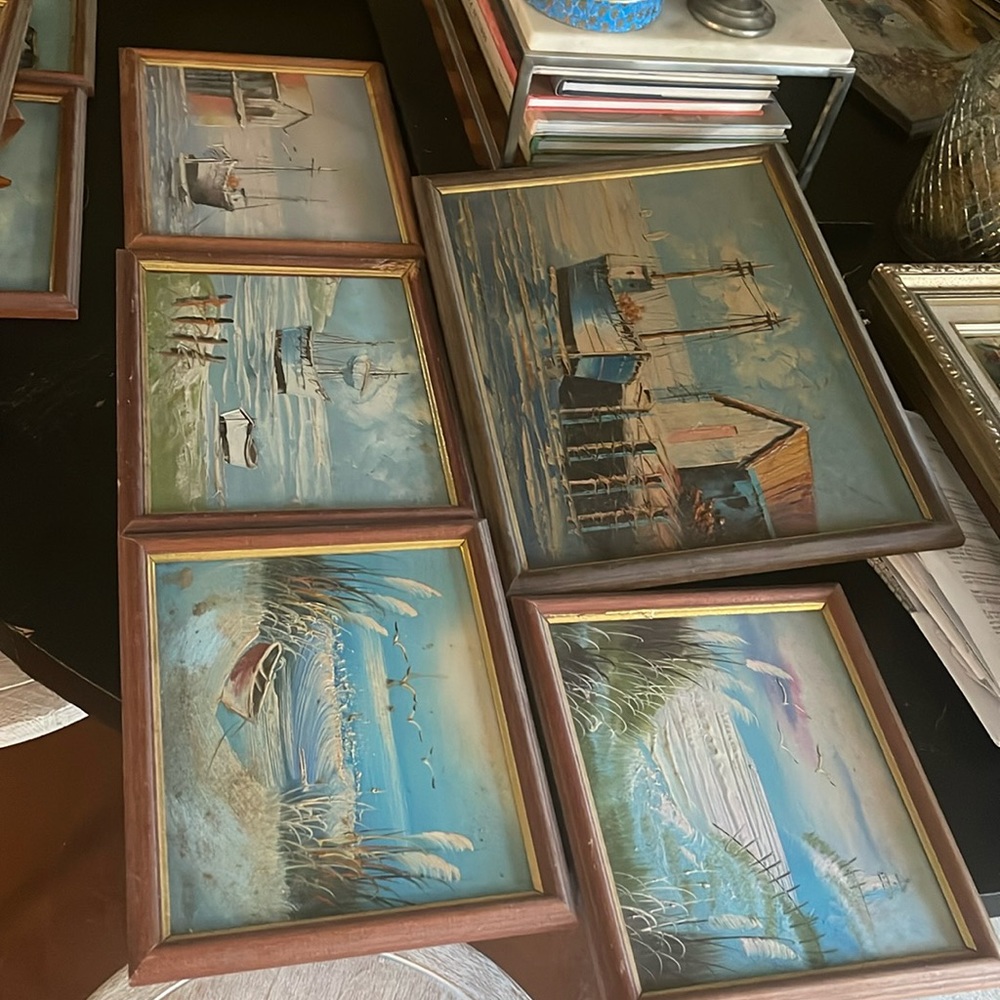 Group of vintage seascape oil paintings (5)